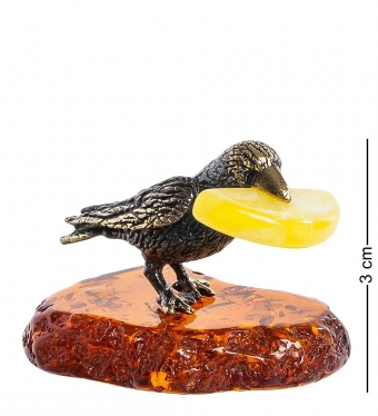 Фигурка «Ворона с сыром» латунь, янтарь PZ8PFJ
