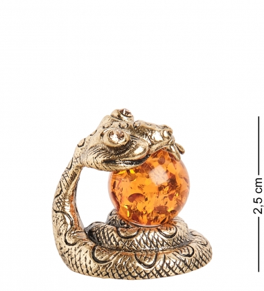 Фигурка «Змея с шаром» латунь, янтарь VX80R1