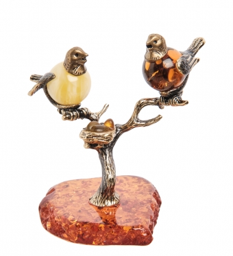 Фигурка «Птички на дереве» латунь, янтарь 33RO9T