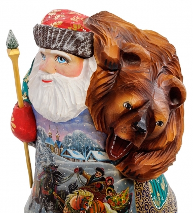 Фигурка Дед Мороз с медведем Резной 21см H5GSXT
