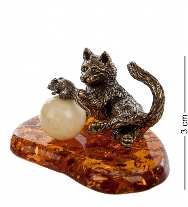 Фигурка «Кошка с мышкой» латунь, янтарь HIIFK4