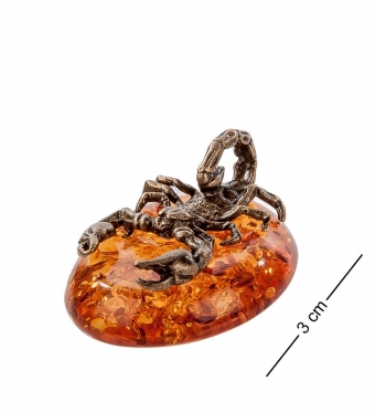 Фигурка «Скорпион на подставке» мал. латунь, янтарь 7CGFZ5