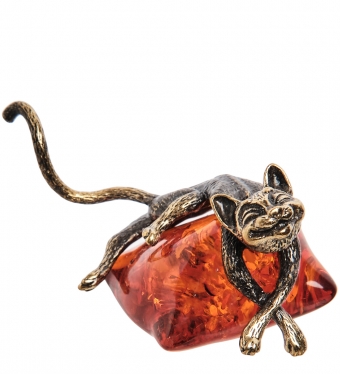 Фигурка «Кот на подушке» латунь, янтарь 4PA41R