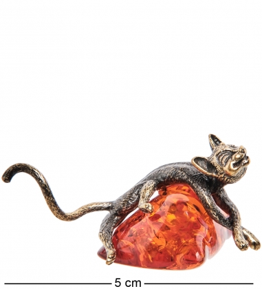 Фигурка «Кот на подушке» латунь, янтарь 4PA41R