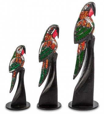 Н-р статуэток из трех «Попугай» дерево стекл.мозаика 50,40,30 см 8XPTK6