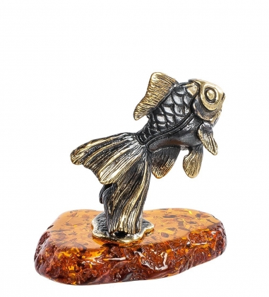 Фигурка «Рыбка-Дорама» латунь, янтарь LI994L