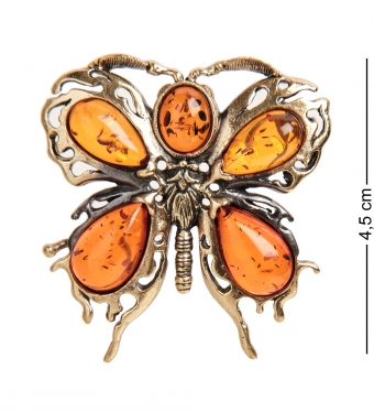 Брошь «Бабочка Бархатница» латунь, янтарь 77KA7D