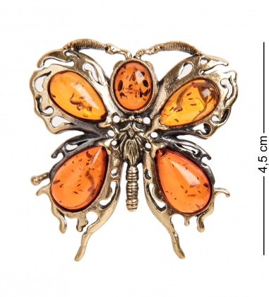Брошь «Бабочка Бархатница» латунь, янтарь 77KA7D