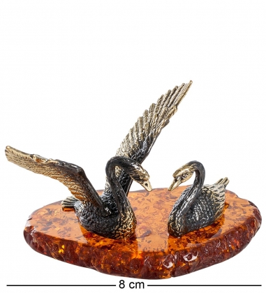 Фигурка «Пара лебедей» латунь, янтарь D3FA6G