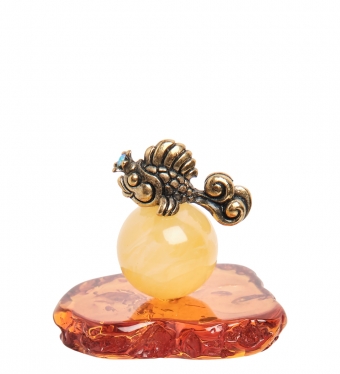 Фигурка «Золотая рыбка на шарике» латунь, янтарь D1SVSO