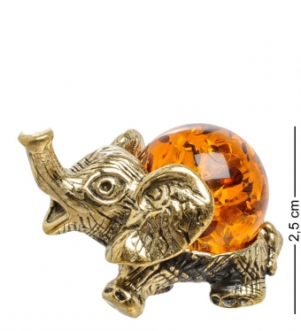 Фигурка «Слоненок с шаром» латунь, янтарь TI59ID
