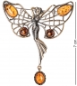 Брошь «Бабочка Танцующая фея» латунь, янтарь MN4C1W