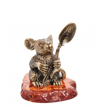 Фигурка «Мышь Герман с ложкой» латунь, янтарь WFW17B