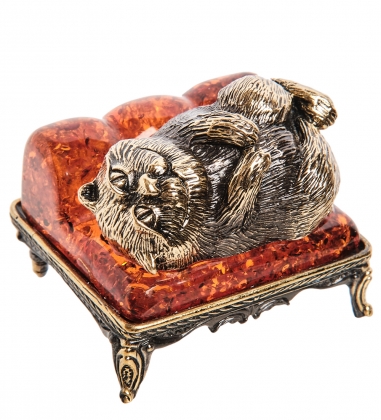 Фигурка «Кот на диване» латунь, янтарь IH1E2P