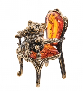 Фигурка «Кот в кресле» латунь, янтарь NCAJ66