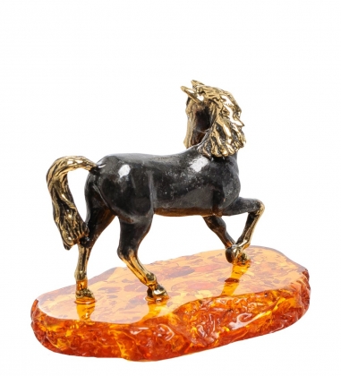 Фигурка «Лошадь Гроза» латунь, янтарь KTP9SF