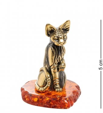 Фигурка «Кошка Сфинкс египетская» латунь, янтарь 4A8O9H