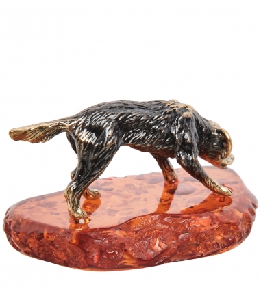 Фигурка «Собака Охотничья» латунь, янтарь UIU3U3