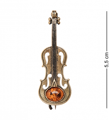 Брошь «Скрипка Вивальди» латунь, янтарь LVNEPU