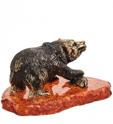 Фигурка «Медведь на рыбалке» латунь, янтарь 6GG9X7
