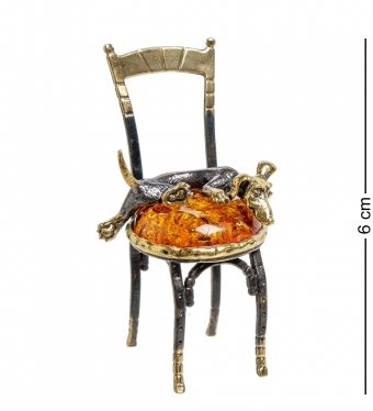 Фигурка «Такса на стуле» латунь, янтарь PD9ANE