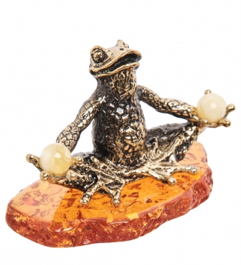 Фигурка «Лягушка в медитации» латунь, янтарь VZCZ3K