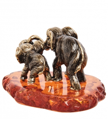 Фигурка «Слониха со слоненком» латунь, янтарь 35KUD8