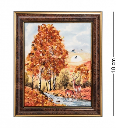 Картина «Олени у реки» с янтарной крошкой H-18см T705MA