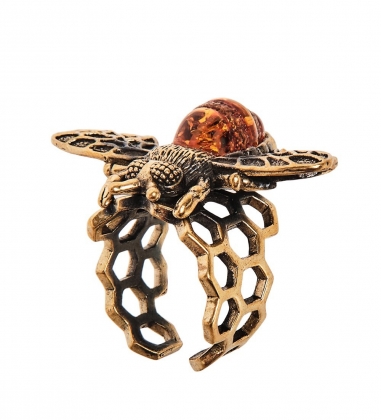 Кольцо «Пчелка на соте» латунь, янтарь N9C43F