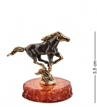 Фигурка «Лошадь степная» латунь, янтарь IGLN0P