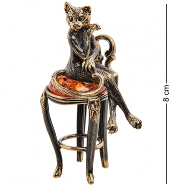 Фигурка «Кошка Кокетка на стуле» латунь, янтарь TSXUOS