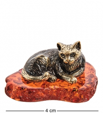 Фигурка «Кошка задумчивая» латунь, янтарь IRPA84