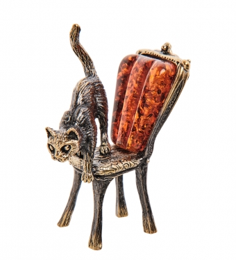 Фигурка «Кошка на стуле» латунь, янтарь SKJ81U