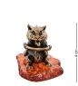 Фигурка «Кот с блюдцем» латунь, янтарь 527XED