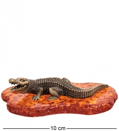Фигурка «Крокодил Саванна» латунь, янтарь RVDL89