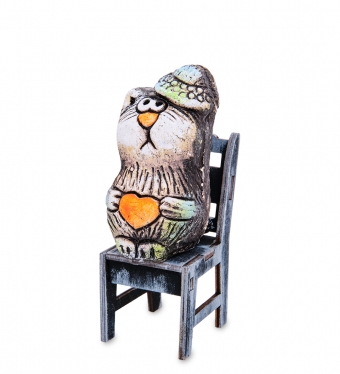 Фигурка «Кот в шапке на стуле» шамот 1KIH6S