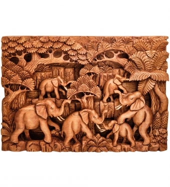 Панно резное «Пять слонов-символ мудрости» суар, о.Бали CWBX5S