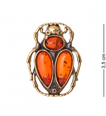 Брошь «Жук Скарабей Солнце» латунь, янтарь JT59F8