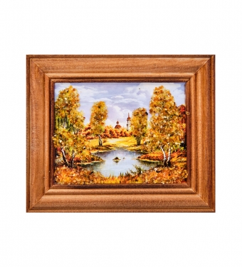 Картина «Озеро в лесу» с янтарной крошкой дер.краш.рамка 7х9 XQCHYW