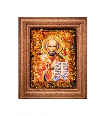 Икона «Николай Чудотворец» с янтарной крошкой дер.краш.рамка 7х9 A5L7TY