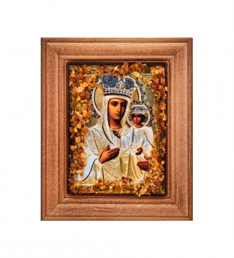 Икона Божией Матери «Тамбовская» с янтарной крошкой дер.краш.рамка 7х9 80FJPF