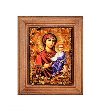Икона Божией Матери «Смоленская» с янтарной крошкой дер.краш.рамка 7х9 BP1NZ2