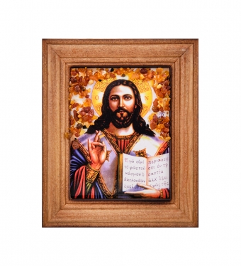 Икона «Иисус Христос» с янтарной крошкой дер.краш.рамка 7х9 BBFDXZ