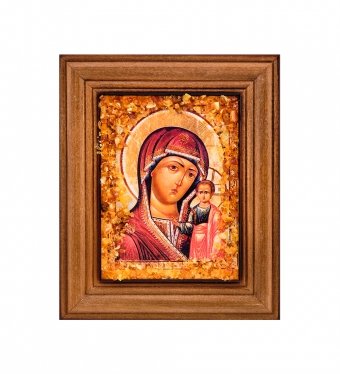 Икона «Казанская Божией Матери» с янтарной крошкой дер.краш.рамка 7х9 WS0J52