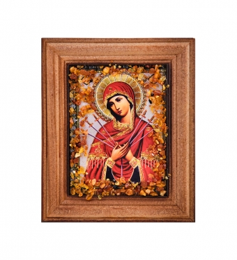 Икона «Семистрельная Божией Матери» с янтарной крошкой дер.краш.рамка 7х9 KWKGTS