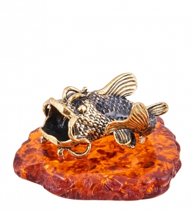 Фигурка «Рыба Сом» латунь, янтарь OV1RG8
