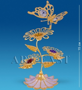 Композиция «Бабочка на трех цветках» с цв.кр. Юнион WB6X56